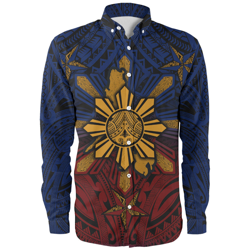 Philippines Filipinos Long Sleeve Shirt Golden Sun Islands Tribal Style