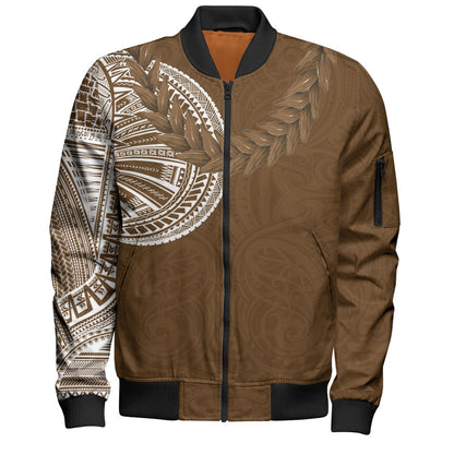 Samoa Bomber Jacket Tattoo Roman Reigns With Ula Fala Style Brown