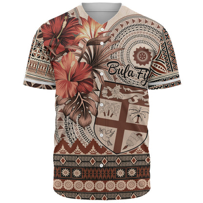 Fiji Baseball Shirt Bula Tribal Print Beige