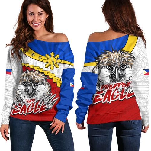 Hawaii Off Shoulder Sweatshirt Tribal Tattoo Flag Eagle Animal