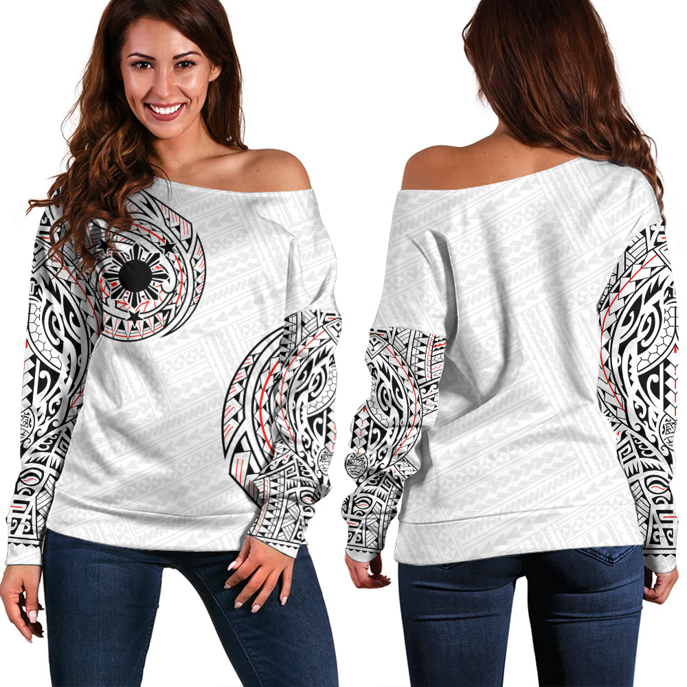Philippines Filipinos Off Shoulder Sweatshirt Original Polynesian And Tribal Tattoo Design