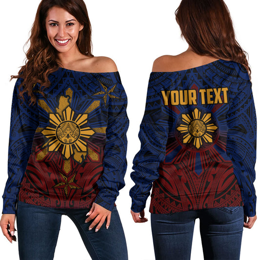Philippines Filipinos Off Shoulder Sweatshirt Golden Sun Islands Tribal Style