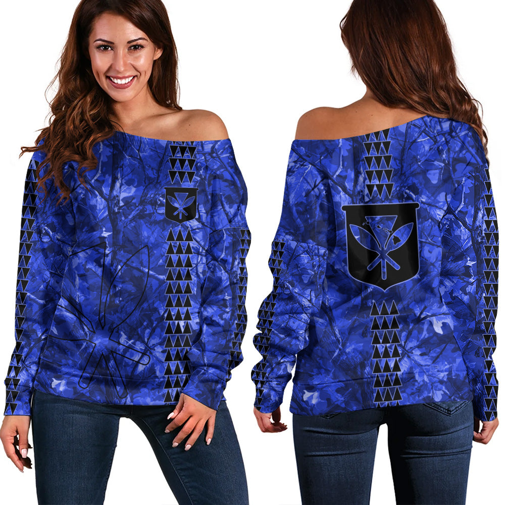 Hawaii Off Shoulder Sweatshirt Woodland Kanaka Camo Style