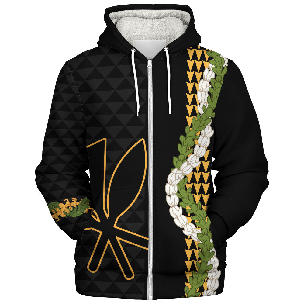 Hawaii Sherpa Hoodie Kanaka Maoli Puakenikeni Maile Flower Lei