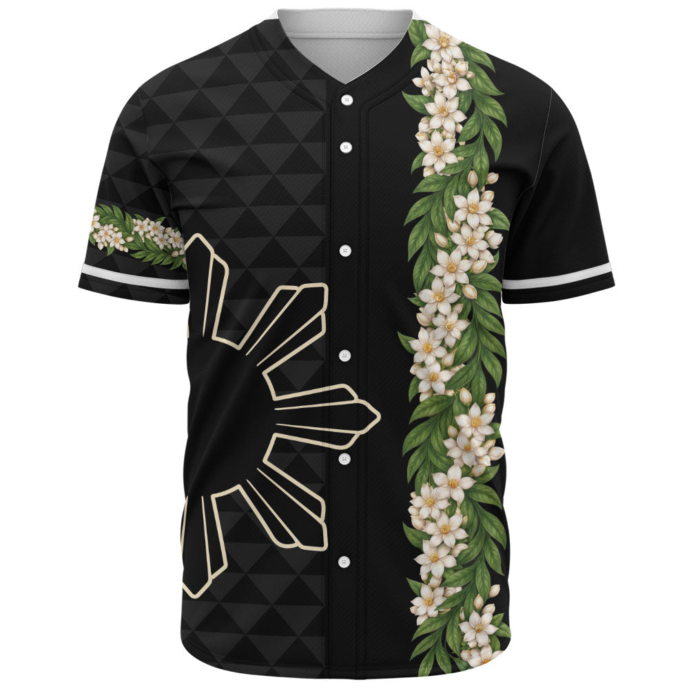 Philippines Filipinos Baseball Shirt Sampaguita Flower Sun Pattern Island Style