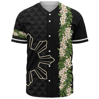Philippines Filipinos Baseball Shirt Sampaguita Flower Sun Pattern Island Style