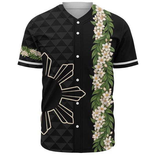 Philippines Filipinos Baseball Shirt Sampaguita Flower Sun Pattern Island Style