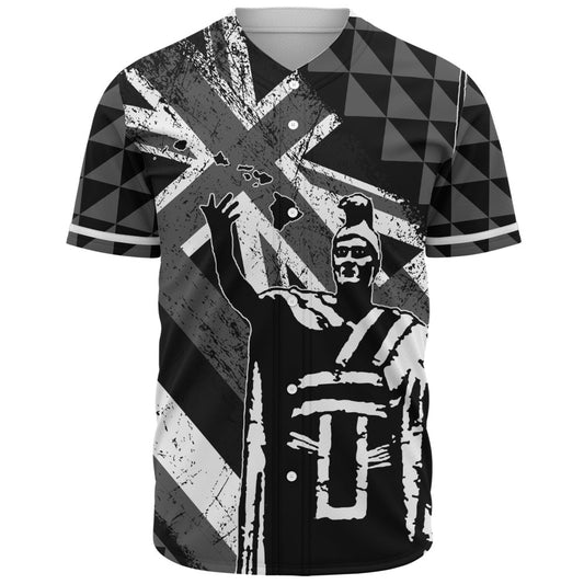 Hawaii Baseball Shirt King Kamehameha Flag Tribal Pride Black White