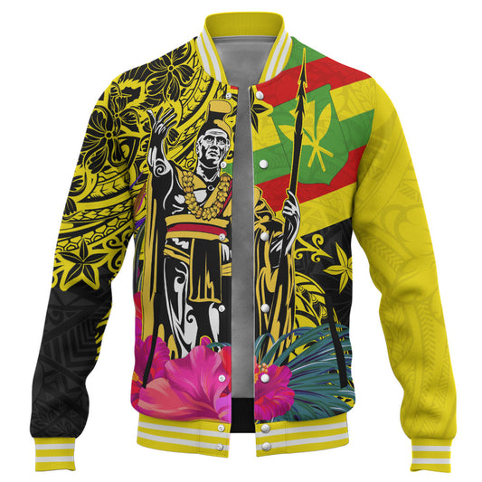 Hawaii Baseball Jacket Kanaka Maoli King Flag Tribal Tropical Style
