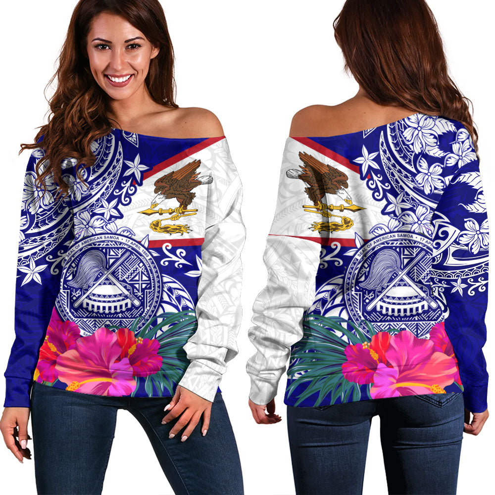 American Samoa Off Shoulder Sweatshirt Flag Tribal Tropical Style