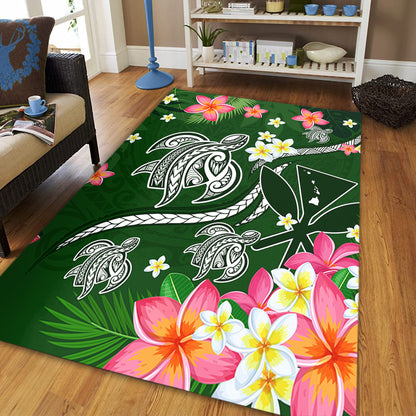 Hawaii Area Rug Aloha Island Turtle Plumeria Flower Tropical Fabric