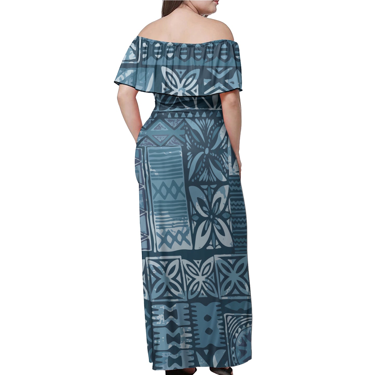 Polynesian Woman Off Shoulder Long Dress - Polynesian Pattern 01