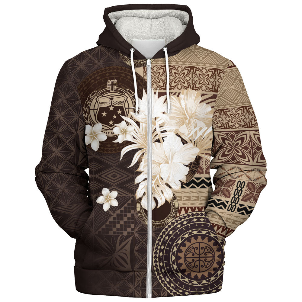 Samoa Sherpa Hoodie Siapo Motif Print Fabric