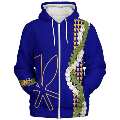 Hawaii Sherpa Hoodie Kanaka Maoli Puakenikeni Maile Flower Lei