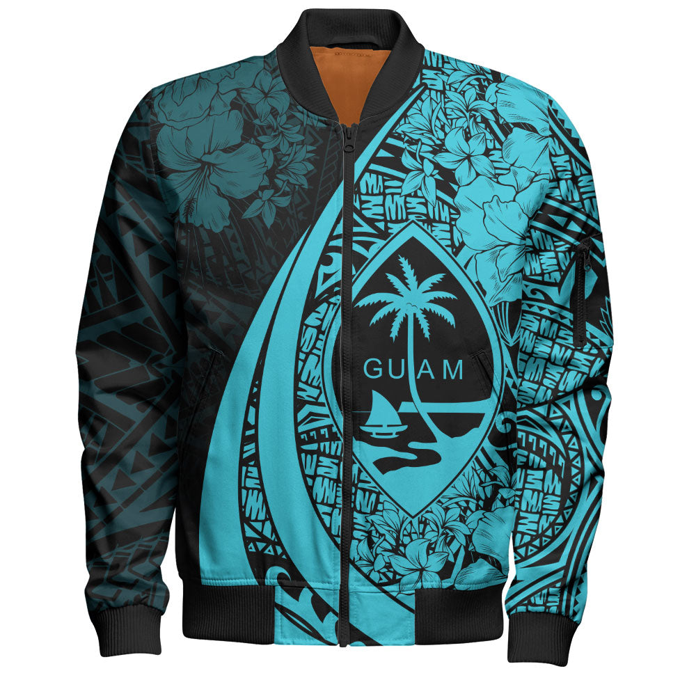 Guam Bomber Jacket Custom Hibiscus Flower Symbols Style