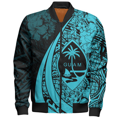 Guam Bomber Jacket Custom Hibiscus Flower Symbols Style