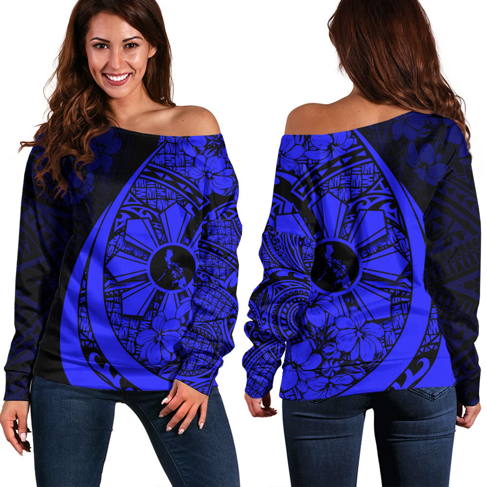 Philippines Filipinos Off Shoulder Sweatshirt Custom National Sampaguita Flower Symbols Style