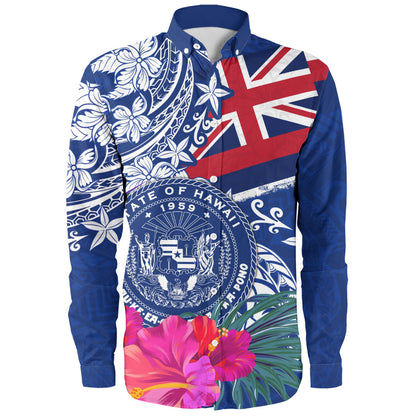 Hawaii Long Sleeve Shirt Flag Tribal Tropical Style