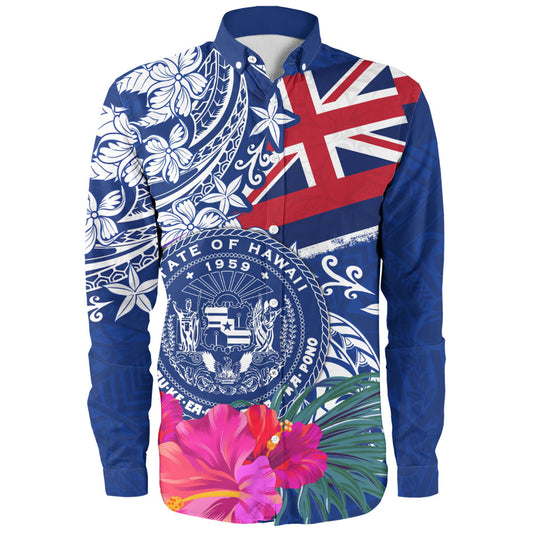 Hawaii Long Sleeve Shirt Flag Tribal Tropical Style