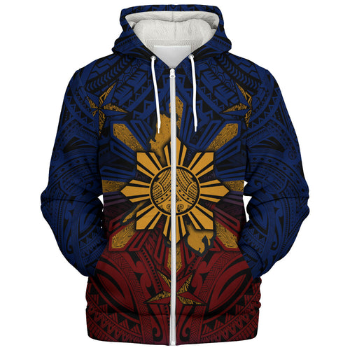 Philippines Filipinos Sherpa Hoodie Golden Sun Islands Tribal Style