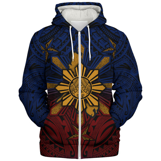 Philippines Filipinos Sherpa Hoodie Golden Sun Islands Tribal Style