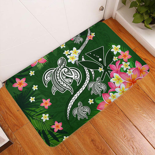 Hawaii Doormat Aloha Island Turtle Plumeria Flower Tropical Fabric