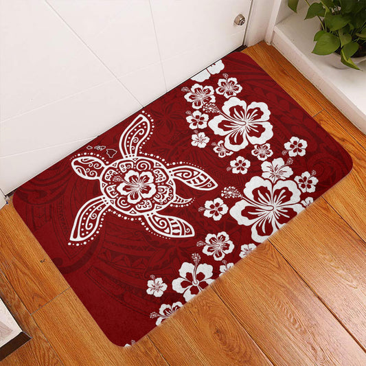 Hawaii Doormat Tribal Hibiscus Flower Graphic Turtle Tatoo