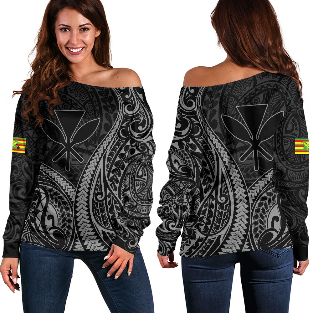 Hawaii Off Shoulder Sweatshirt Polynesian Tribal Tattoo Island Spirit Style