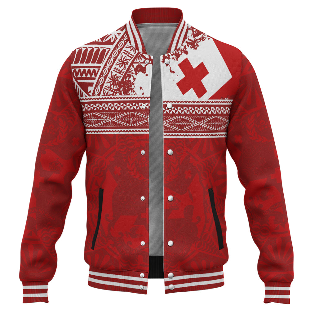 Tonga Baseball Jacket Flag Coat Of Arms Circle Ngatu Tribal