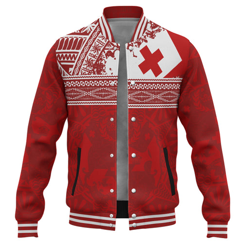 Tonga Baseball Jacket Flag Coat Of Arms Circle Ngatu Tribal