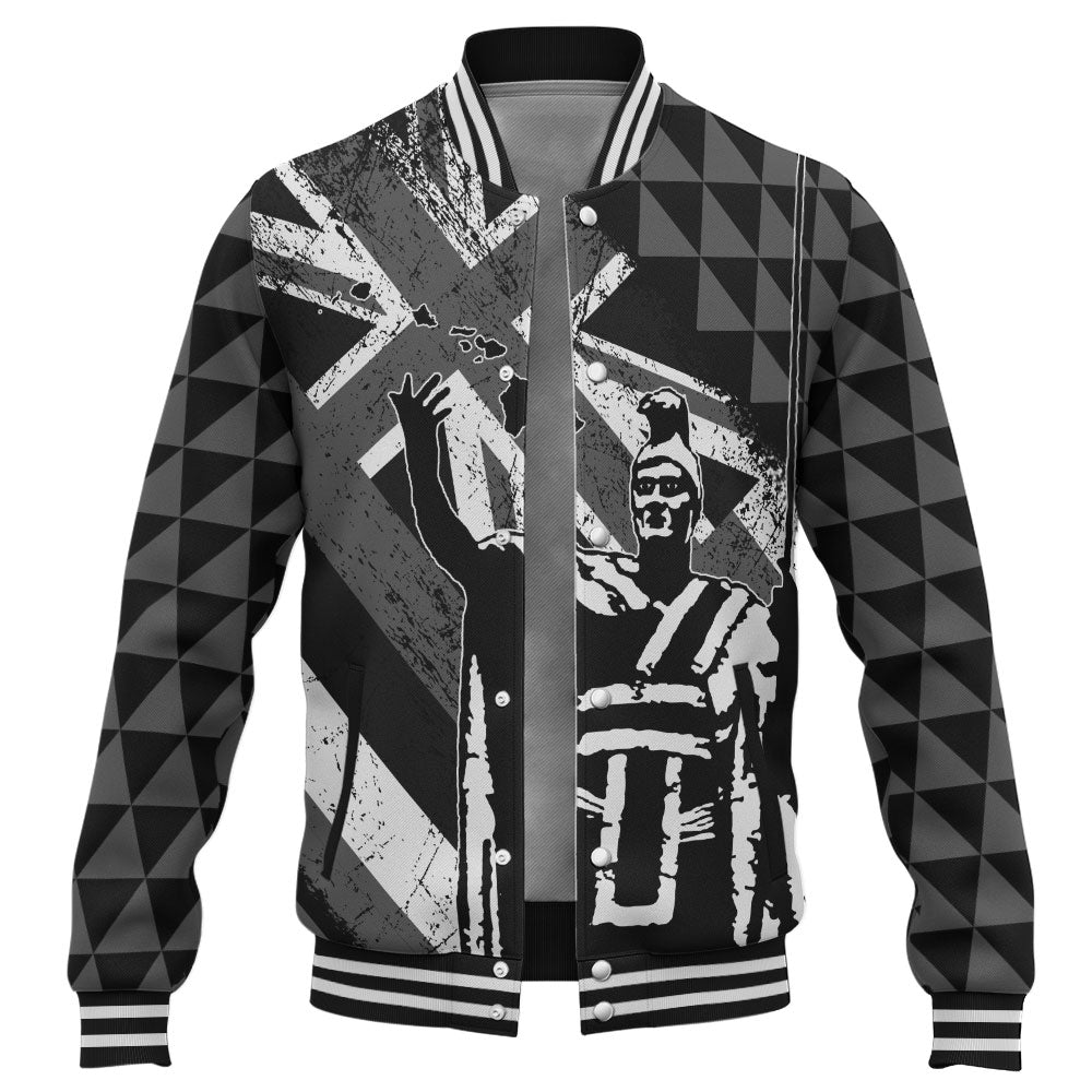 Hawaii Baseball Jacket King Kamehameha Flag Tribal Pride Black White