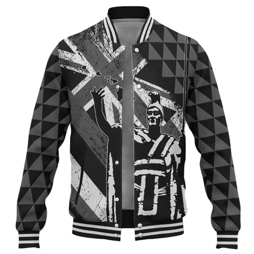 Hawaii Baseball Jacket King Kamehameha Flag Tribal Pride Black White