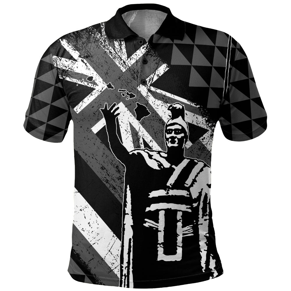 Hawaii Polo Shirt King Kamehameha Flag Tribal Pride Black White