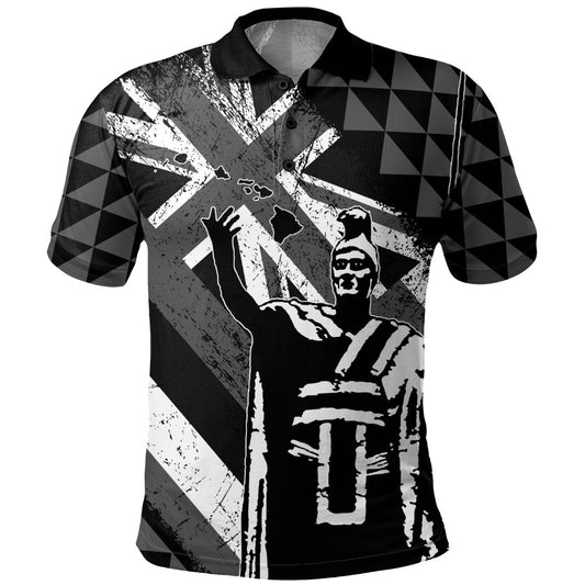 Hawaii Polo Shirt King Kamehameha Flag Tribal Pride Black White