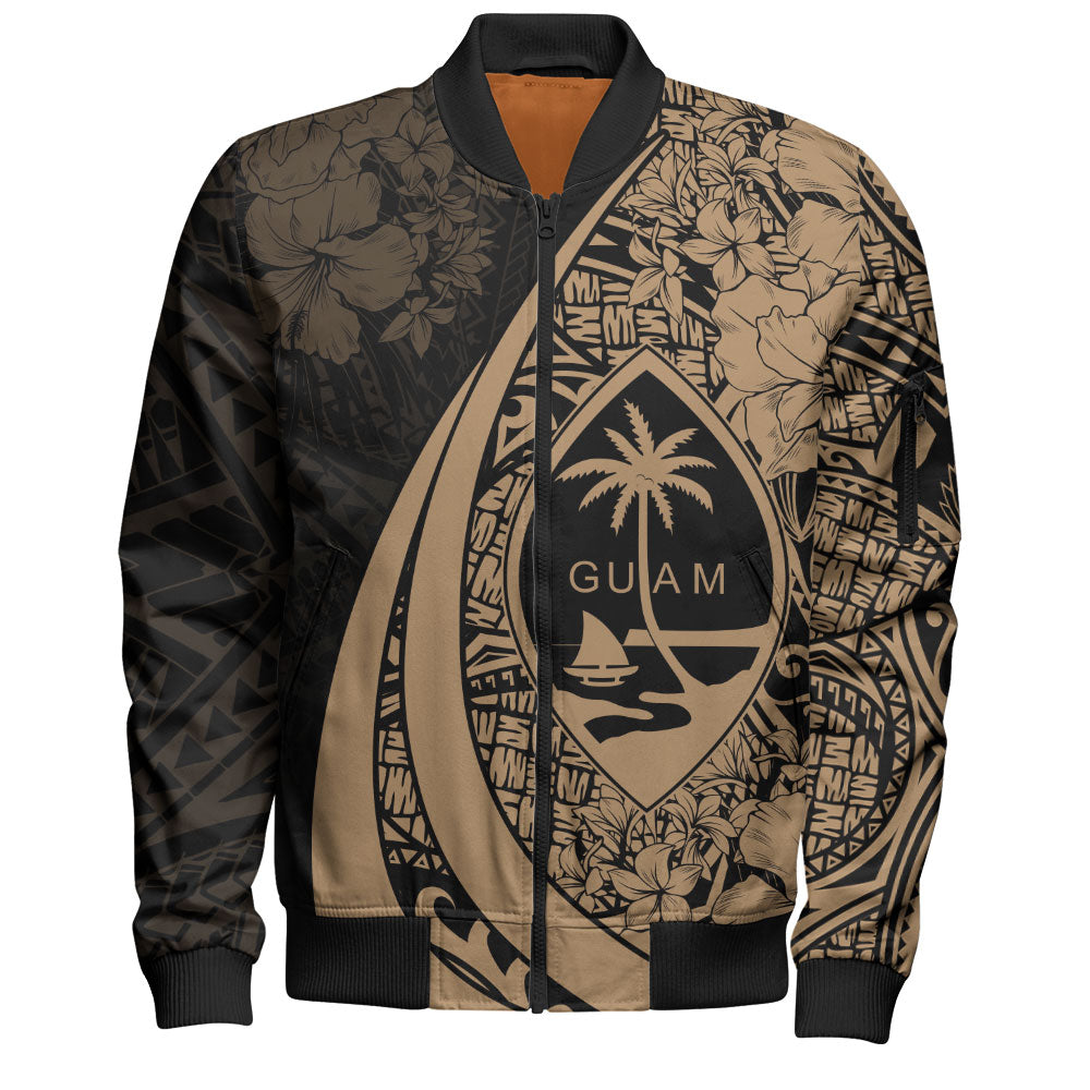 Guam Bomber Jacket Custom Hibiscus Flower Symbols Style