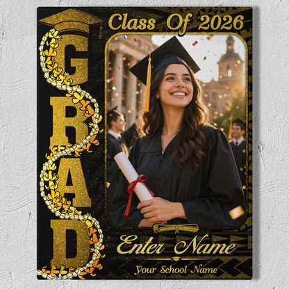 Hawaii Canvas Personalized Black Gold Polynesian Graduation Photo