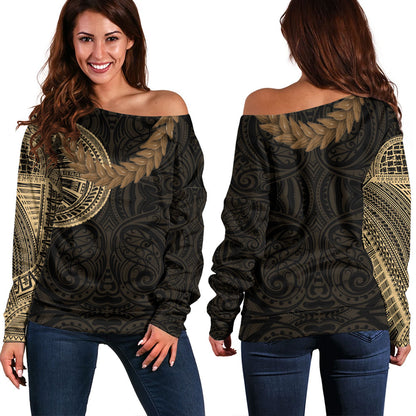 Samoa Off Shoulder Sweatshirt Tattoo Roman Reigns With Ula Fala Style Brown