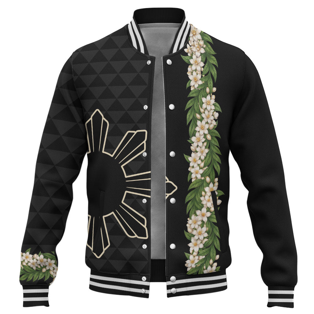 Philippines Filipinos Baseball Jacket Sampaguita Flower Sun Pattern Island Style
