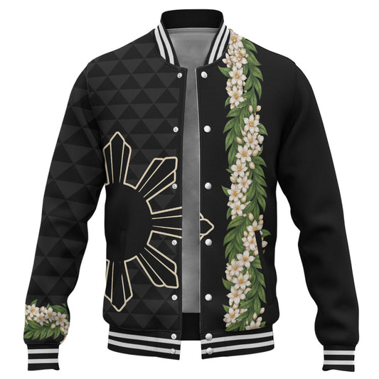 Philippines Filipinos Baseball Jacket Sampaguita Flower Sun Pattern Island Style
