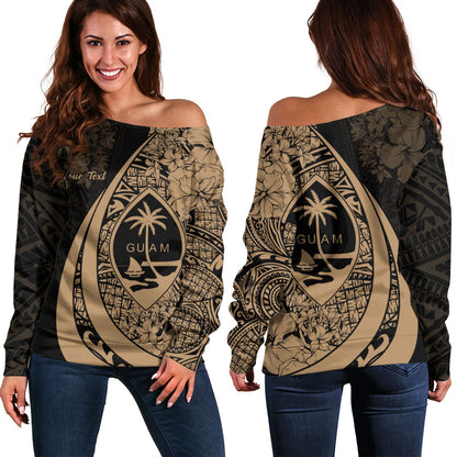 Guam Off Shoulder Sweatshirt Custom Hibiscus Flower Symbols Style