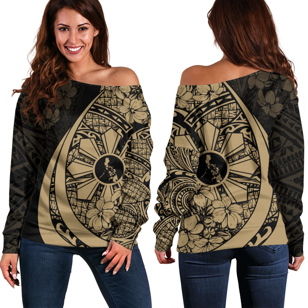 Philippines Filipinos Off Shoulder Sweatshirt Custom National Sampaguita Flower Symbols Style