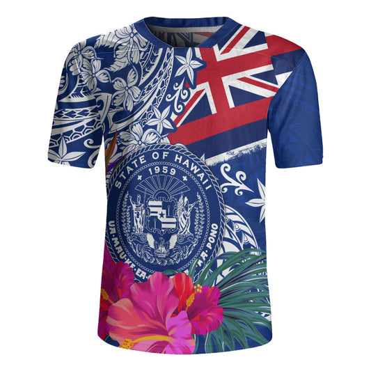 Hawaii Rugby Jersey Flag Tribal Tropical Style