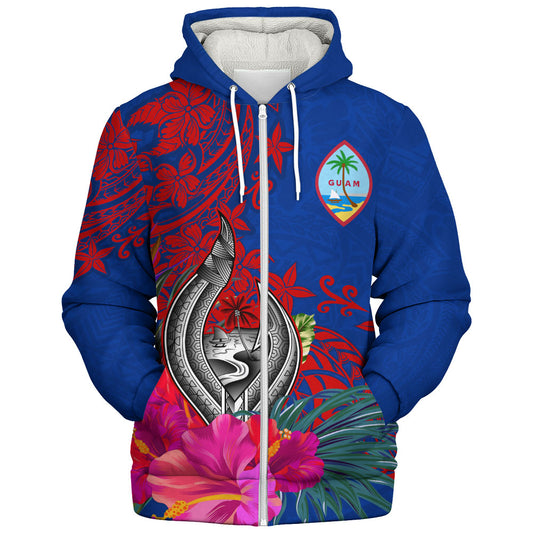 Guam Sherpa Hoodie Flag Tribal Tropical Style