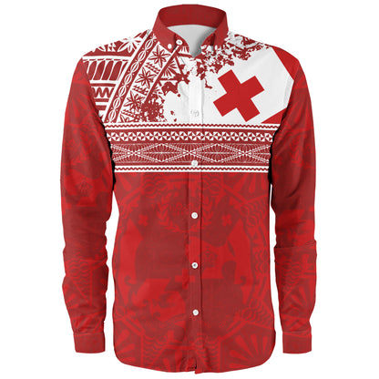 Tonga Long Sleeve Shirt Flag Coat Of Arms Circle Ngatu Tribal