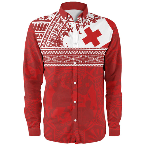 Tonga Long Sleeve Shirt Flag Coat Of Arms Circle Ngatu Tribal