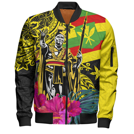 Hawaii Bomber Jacket Kanaka Maoli King Flag Tribal Tropical Style