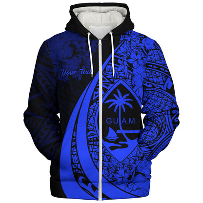 Guam Sherpa Hoodie Custom Hibiscus Flower Symbols Style