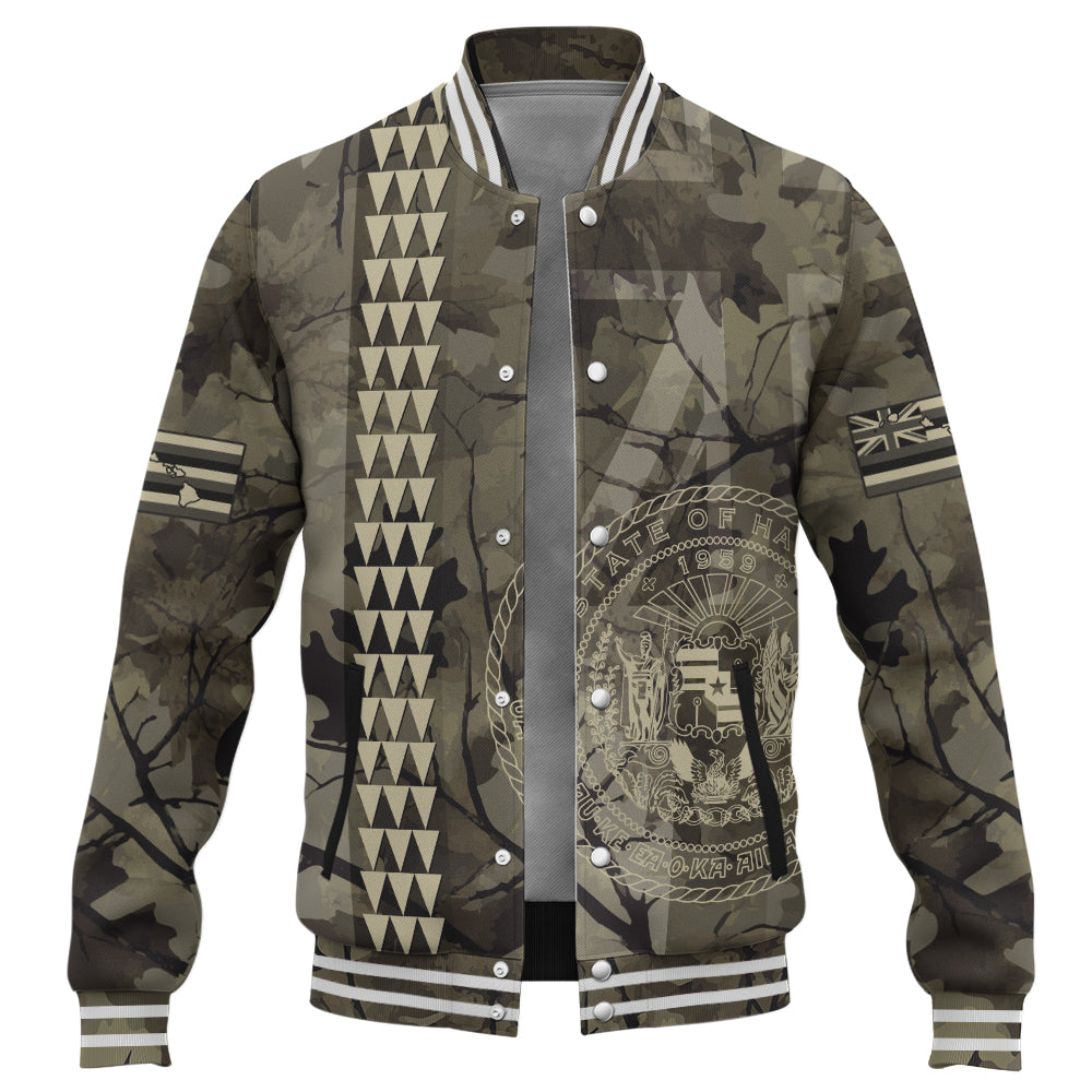 Hawaii Baseball Jacket Tribal Kakau Camouflage Green