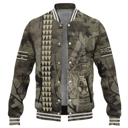 Hawaii Baseball Jacket Tribal Kakau Camouflage Green