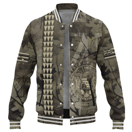 Hawaii Baseball Jacket Tribal Kakau Camouflage Green